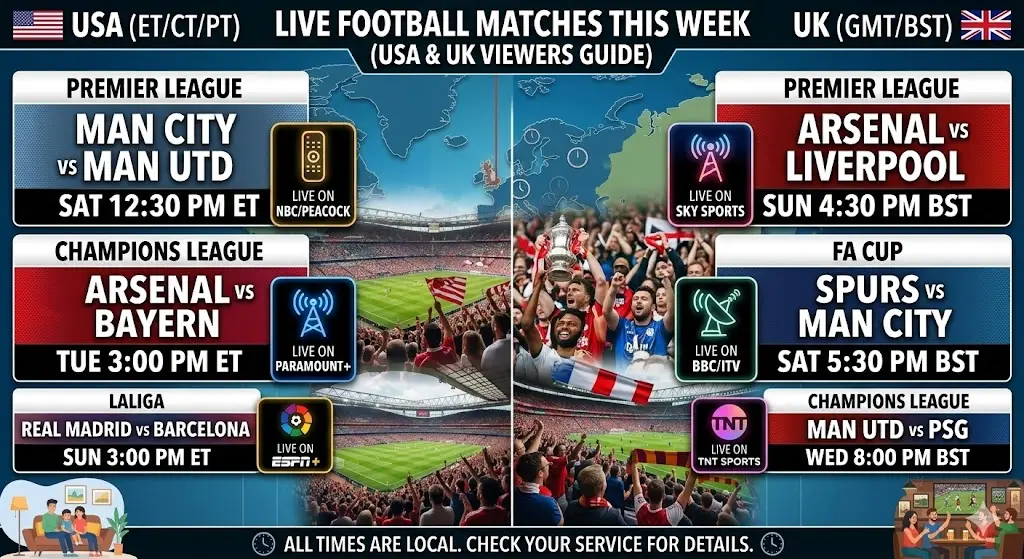 Live Football Matches This Week (USA & UK Viewers Guide)