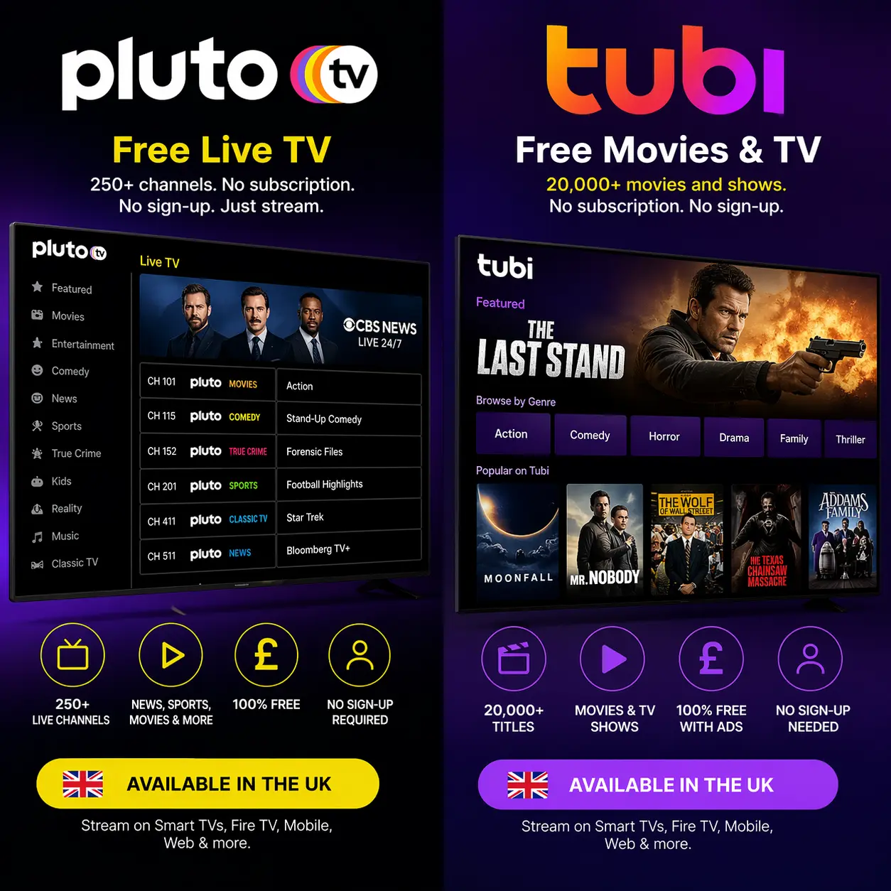 Pluto TV and Tubi: Free International Platforms with UK Support